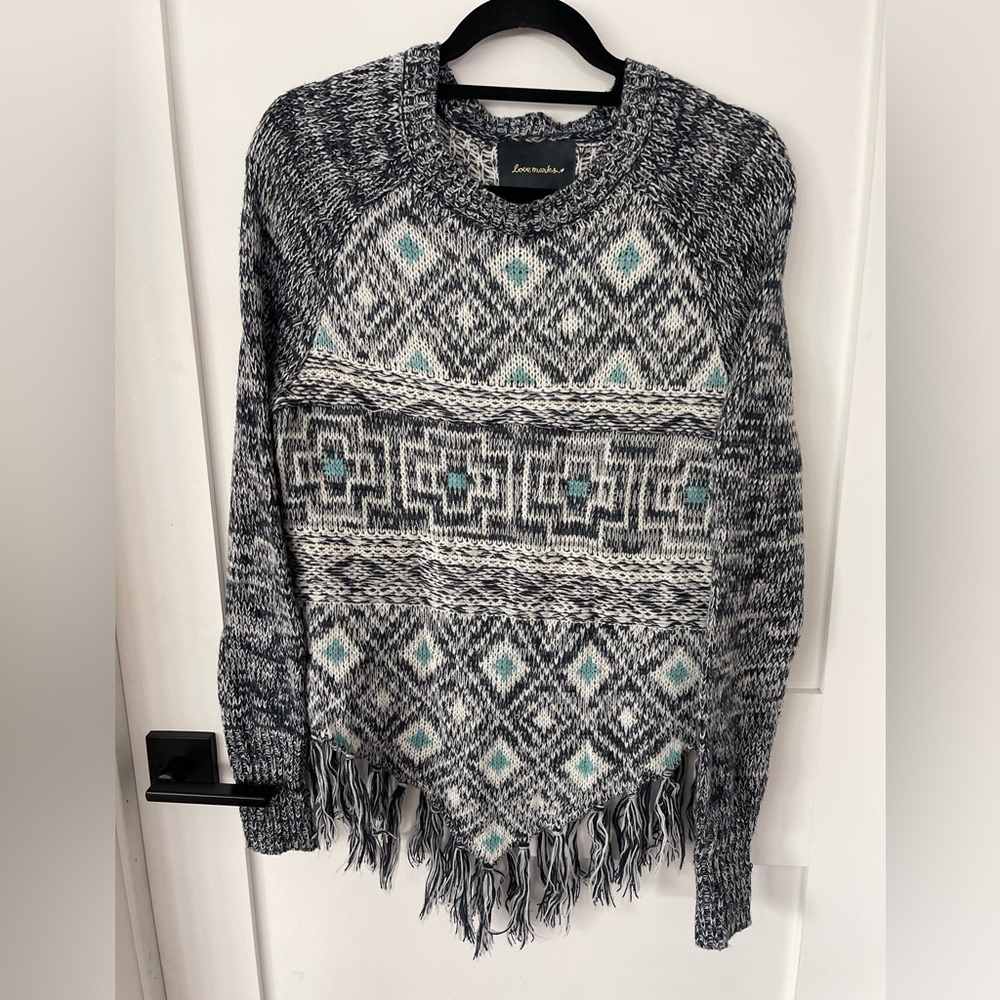 Crochet Turquoise Aztec Poncho Sweater